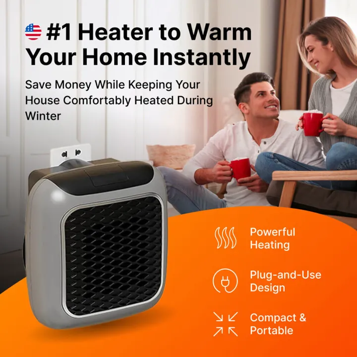 WellHeater plug-in heater on a wall outlet in a living room